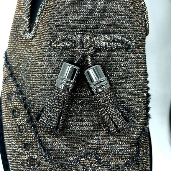 Stuart Weitzman Womens 7 Leather Colorblock Pattern Metallic Gold Silver Loafers - Picture 14 of 16